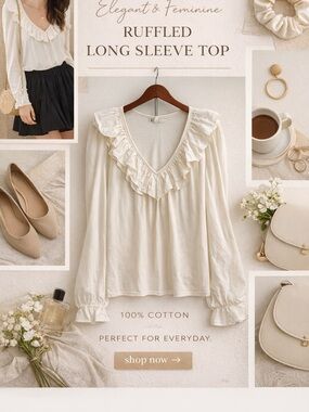 Anthropologie ruffled long sleeve top 100% cotton